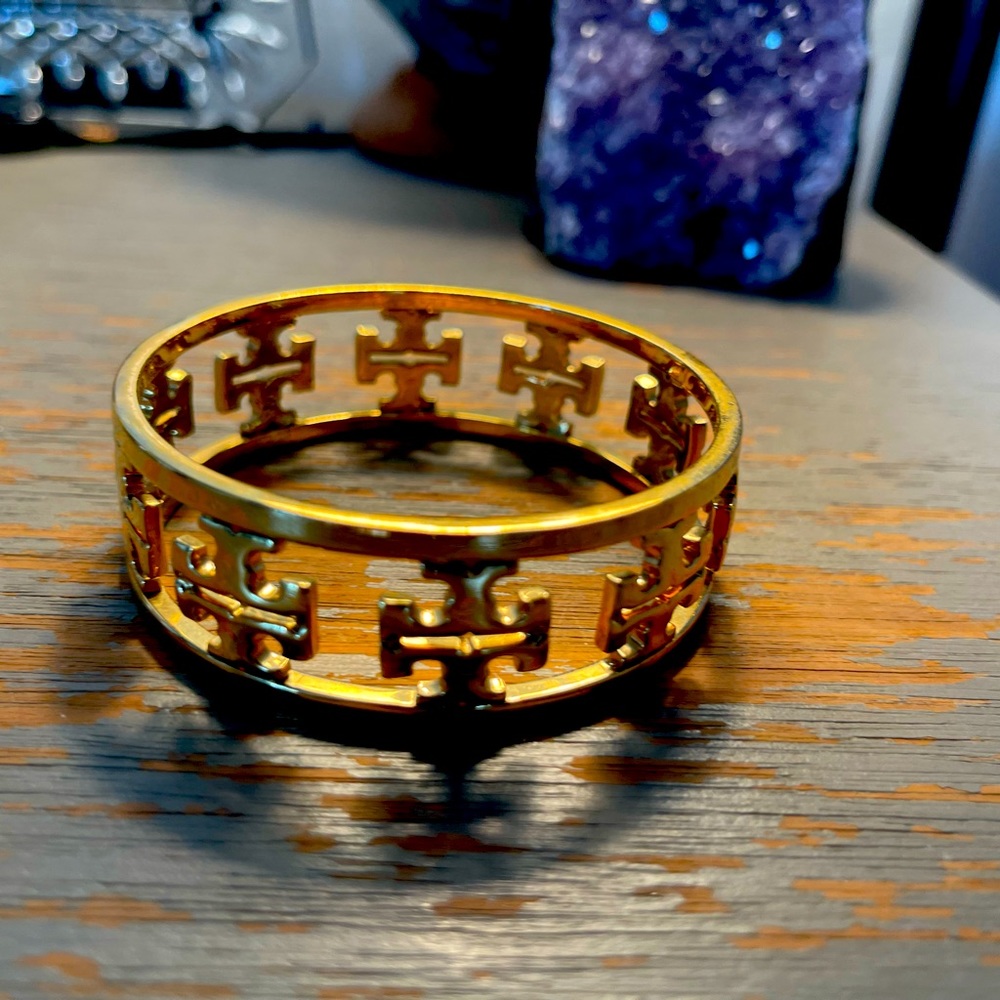 Tory Burch - Women's Metallic Reverse Cutout Logo Bangle Bracelet